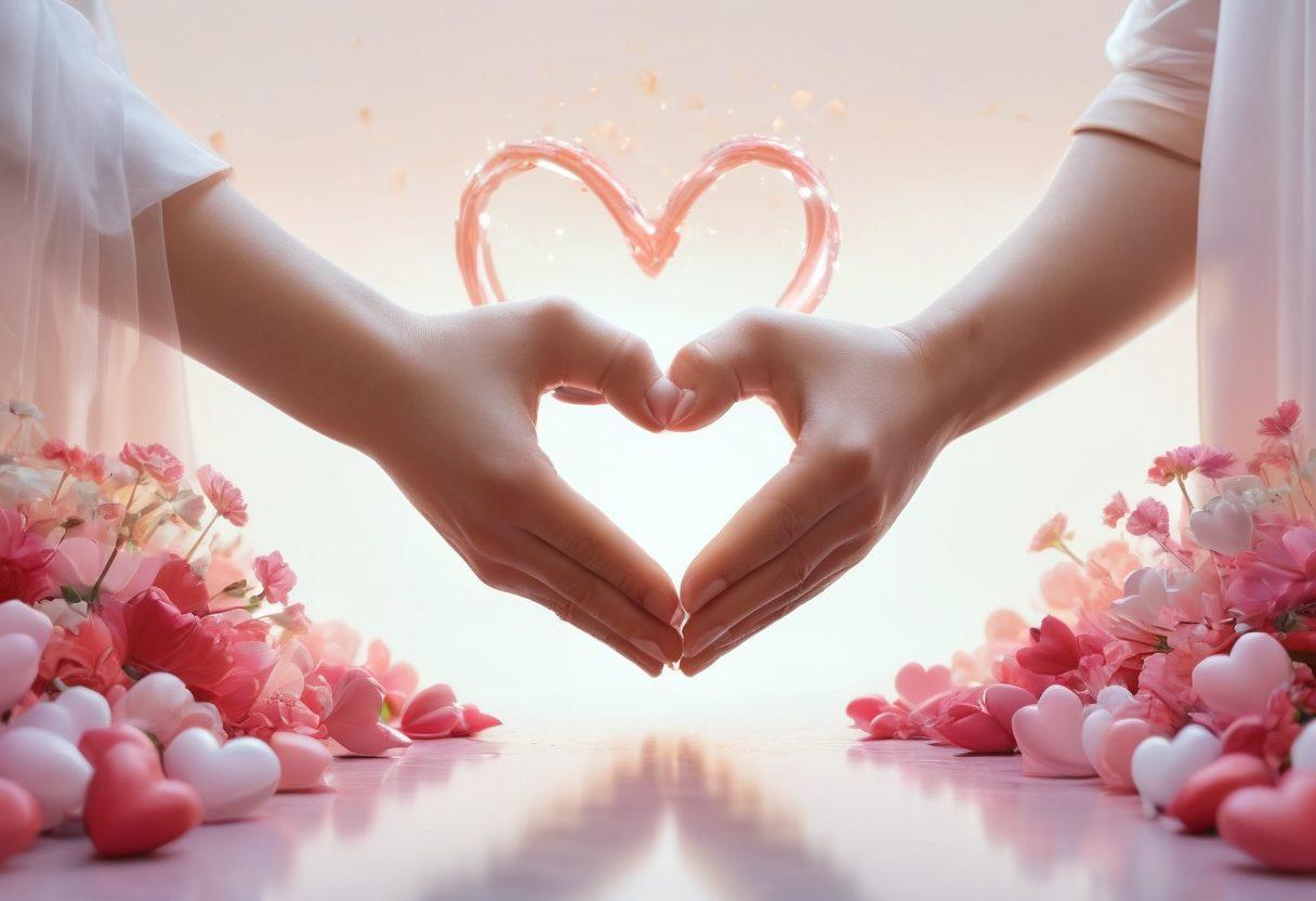 A couple holding hands, surrounded by floating heart and shield symbols, symbolizing love and protection. Soft pastel colors create a warm atmosphere, with light beams shining down on them to signify devotion. The background features a serene garden to evoke tranquility and commitment. super-realistic. vibrant colors. white background.