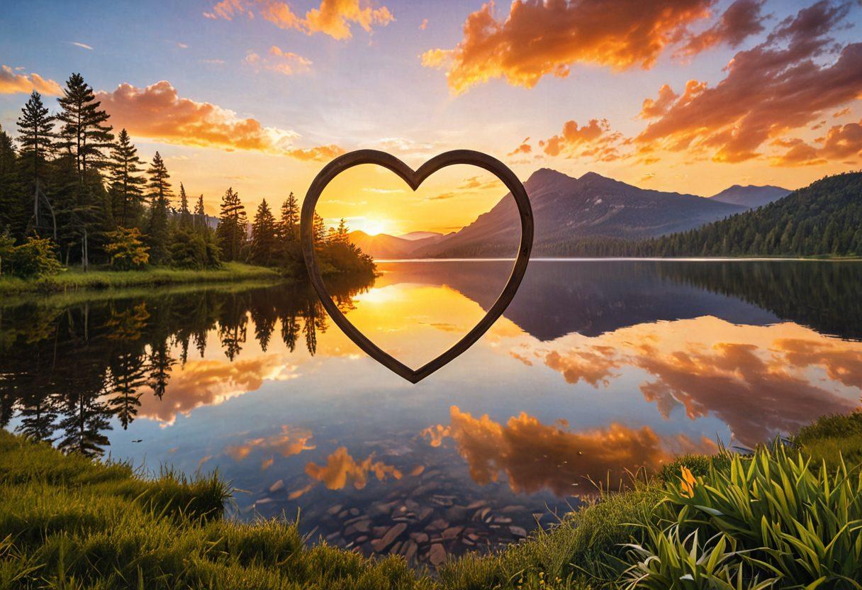 A heart-shaped shield protecting diverse couples from various life challenges, showcasing love and passion through colorful icons of love, trust, and communication. The background features a serene landscape symbolizing peace and safety, with a warm golden sunset casting a romantic glow. Include subtle hints of support and guidance, such as hands reaching out. super-realistic. vibrant colors. soft background.